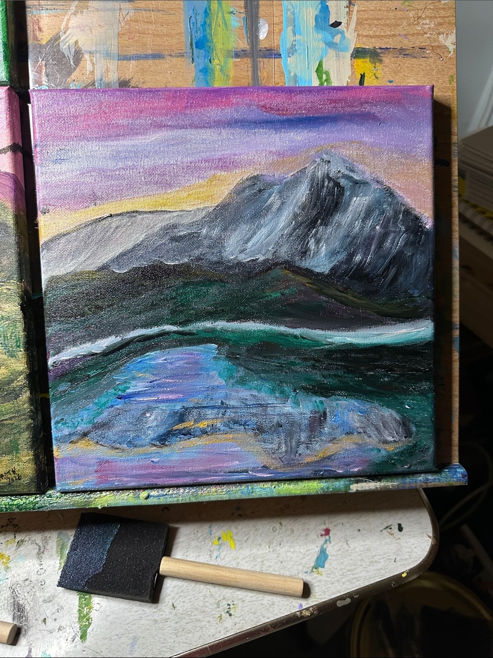 Purple & Green Mountain Landscape Canvas Art